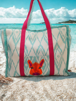 Strandtasche SCHWEIN mallorquinisches Muster handbemalt