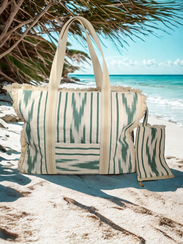 Strandtasche Original IKAT Stoff grün