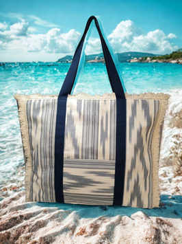 Strandtasche Original IKAT Stoff blaugrau