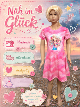Handmade Kleid Gr. 134 rosa/Meerjungfrau Jersey mitwachsend