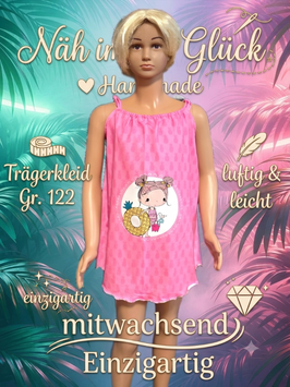 Handmade Trägerkleid Gr. 122 rosa/Ananas Schwimmreifen Jersey -mitwachsend