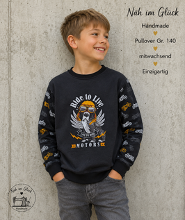 Handmade Pullover Gr. 140 Jersey & Musselin mitwachsend