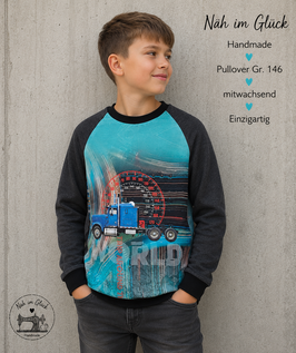 Handmade Pullover LKW Gr. 146 French Terry mitwachsend