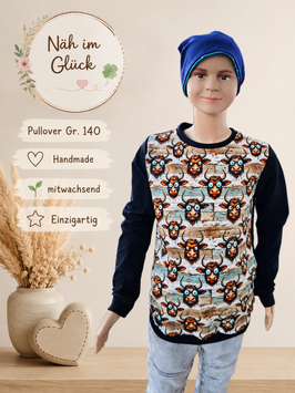 Handmade Pullover Gr. 140 Stier French Terry mitwachsend