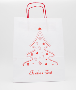 WEIHNACHTSTRAGETASCHE  "Frohes-Fest- KORDEL ROT/WEISS"