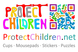 Sticker "Protect Children mit QR-Code waagerecht" (10 Stück)