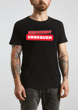 Herrenshirt schwarz „gesichert unbequem rot“ - mit Österreich ist Frei Logo am Ärmel