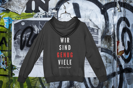 Damenhoody schwarz „Wir sind genug viele“ - mit Österreich ist Frei Logo auf Kapuze