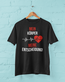 Damenshirt schwarz „Mein Körper - meine Entscheidung“ - mit Österreich ist Frei Logo am Ärmel