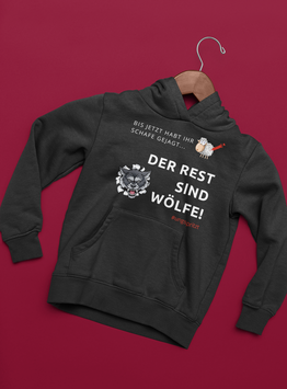 Herrenhoody schwarz „Der Rest sind Wölfe“ - mit Österreich ist Frei Logo auf Kapuze