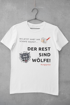 Herrenshirt weiß „Der Rest sind Wölfe“ - mit Österreich ist Frei Logo am Ärmel