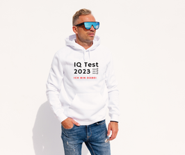 Herrenhoody weiß „IQ-Test 2023“ - mit Österreich ist Frei Logo auf Kapuze