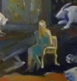 Frau sitzt auf einem Stuhl, Ölbild