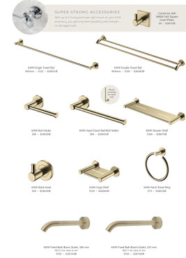 Fienza Kaya Range urban brass tapware shower accessories