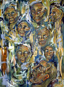 Drinnen und Draußen - Das neunte Gesicht, 80 cm x 110 cm, Gouache auf Baumwolle, 2004