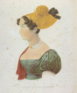 La belle Autrichienne, Kupferstich von J. Waldherr; aus: F. C. Lipp: Goldhaube und Kopftuch, S. 67