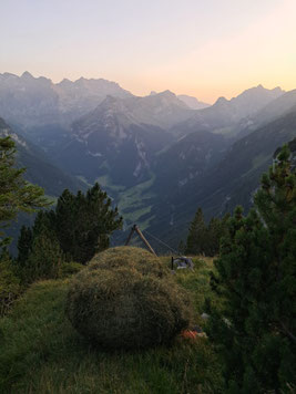 Filmreif ist die Kulisse auf dem Baberg, streng die Arbeit. Ein Teil des Heus wurde dieses Jahr sogar auch per Seil ins Tal gebracht.