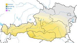 Karte zur Verbreitung der Felsenschwalbe in Österreich.