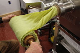 Spinach Sheets coming out of the Extruder