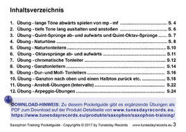 Inhaltsverzeichnis zum Pocketguide Saxophon-Training