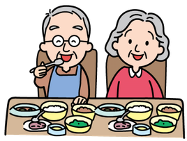 元気ハツラツ健康は食事からの老夫婦のイラスト