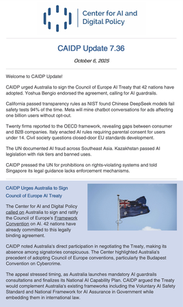CAIDP Update 7.36 - AI Policy News (Oct. 6, 2025)