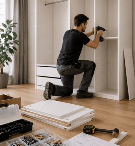 Professionelle Möbelmontage in Wien – fachgerechter Aufbau eines IKEA-Kleiderschranks durch erfahrenen Möbelmonteur.