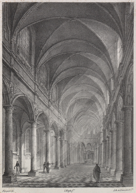 Kerkinterieur Sint-Maartensabdij te Doornik door L. Haghe. Dewasme & Cie (Eds.). Collection des principalen vues de Pays-Bas. Via Wikimedia Commons - publiek domein