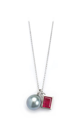 Weissgoldkette mit Tahitiperle und rotem Turmalin Anhänger