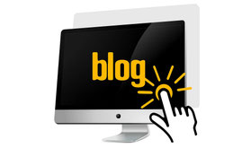Ein Computer-Bildschirm, auf dem in großen Buchstaben "Blog" steht.