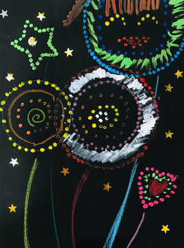 夜空の花火 愛知県清須市 子供絵画工作教室 アトリエマッチばこ