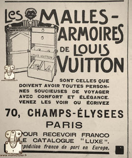 Wardrobe Height: 90cm   LOUIS VUITTON'S MALLES-CABINETS THESE ARE THOSE THAT ALL PEOPLE CONCERNED TO TRAVEL WITH COMFORT AND ELEGANCE SHOULD HAVE. COME AND SEE THEM OR WRITE  70, CHAMPS-ELYSEES PARIS TO RECEIVE FRANCO THE "LUXURY" CATALOG carriage paid in