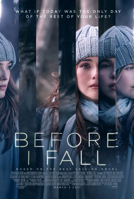 Image of first movie poster from the movie BEFORE I FALL. Image shows multiple images of star Zoey Deutch as if spliced, representing her repeating the same day over and over again.