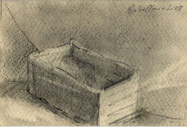 Cassetta vuota, carboncino e pennellate umide, 2008, cm 14 x 9
