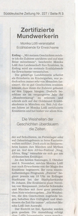 Süddeutsche Zeitung, Regionalteil Erding vom 1. Oktober 2011, von lpm