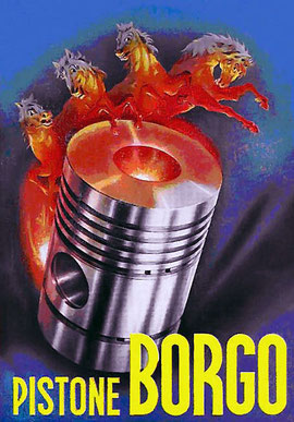 Cartel publicitario de pistones Borgo de 1953