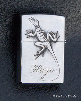 Briquet avec gravure lézard jesus-christ 