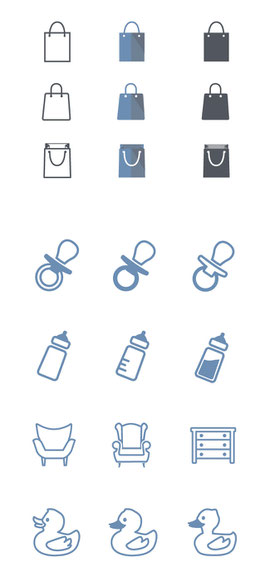 Stilfindung für Icons und Entwürfe für Kategorie-Icons