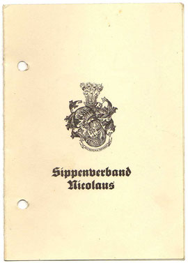 Mitgliedsausweis des Sippenverbandes Nicolaus mit Verbandswappen