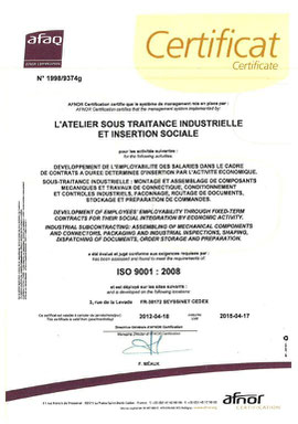 L'ATELIER SIIS Entreprise d'insertion certifiée ISO 9001