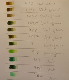 Du blanc apposé avec une forte pression par-dessus la couleur permet de déterminer la famille de couleur. (cliquez sur l'image pour agrandir)