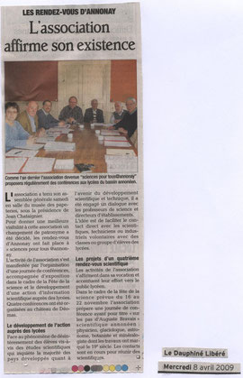 Article Dauphiné Libéré du 08 avril