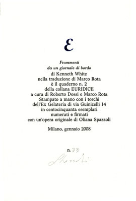 colophon stampato a due colori numerato e firmato da Oliana Spazzoli