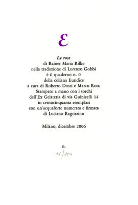 colophon stampato a due colori numerato