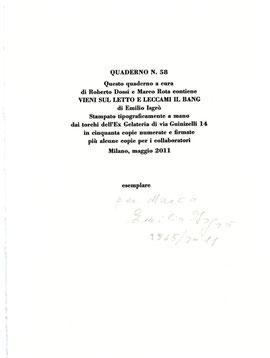 colophon numerato, datato e firmato