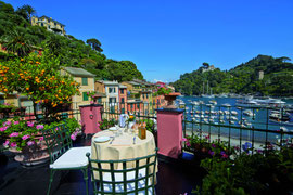 Blick vom Splendido Mare auf Portofino.