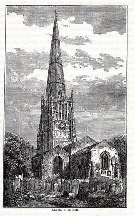 Aston Church before Chatwin's 1890 restoration. Image from R K Dent Old & New Birmingham 1880, downloaded from sally_parishmouse on flickr. For a direct link to Sally Lloyd’s Parishmouse website see Acknowledgements.