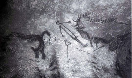 Rinoceronte, uomo ferito e bisonte sventrato (Lascaux, Francia) ca. 15.000-13.000 a.C.