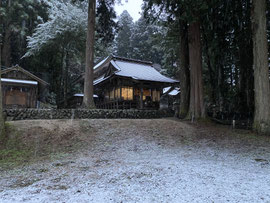 初雪の社殿群