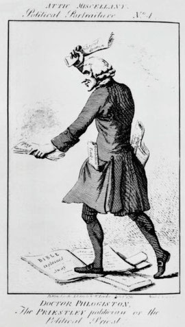 Priestley caricaturizado como "Doctor Flogisto". Fuente: Wikipedia. 